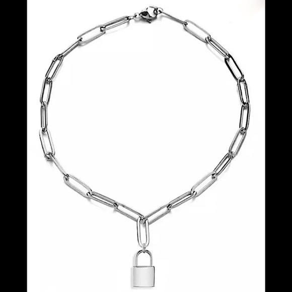 Women Paper Clip Link Chain Bracelet Padlock Lock Charm Stainless Steel NWOT - Picture 5 of 6